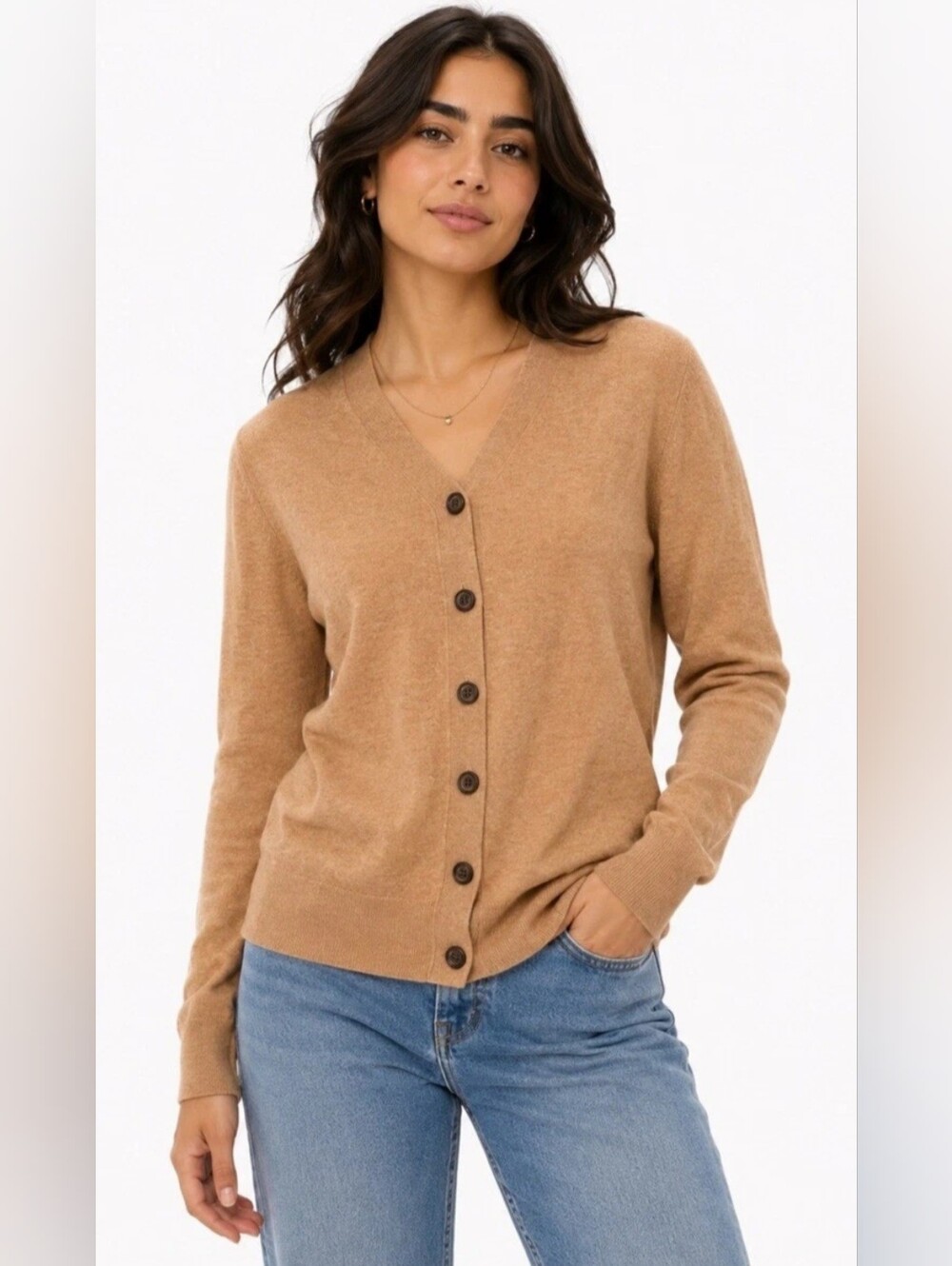 J Crew Wool Cashmere blend Cardigan Sweater Camel Tan Brown XS
